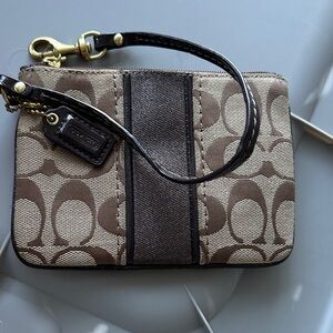 Coach Tan and Brown Signature Wristlet
